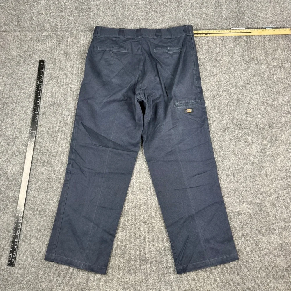 Dickies Pants Mens Size 38x32 Navy Blue Loose Fit Double Knee Workwear Trousers